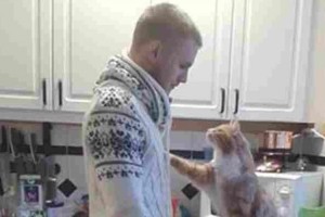 「行かないで！」ネコと飼い主がキッチンで繰り広げるロマンチックな愛の劇場