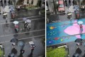 地面が雨で濡れるとカラフルに！暗い気分を吹き飛ばす素敵なアイディアが話題に！
