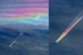 【決定的瞬間】彩雲をくぐり抜けた飛行機が“5色の雲”をひいて飛んでいく光景