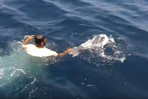 ポリ袋に閉じ込められたウミガメを救出! 迷わず海に飛び込んだ漁師に称賛の声