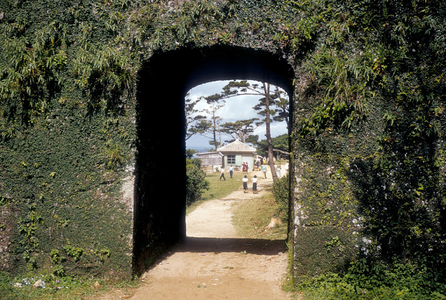 One of the thick castle walls at Nakagusuko Castle