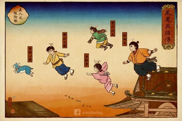 ドラえもんが浮世絵に！？江戸時代の空をタケコプターで舞う味のある光景に反響