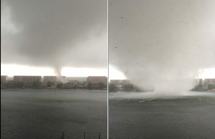 【怖すぎる】対岸で発生した巨大竜巻があらゆるものを吹き飛ばしながら迫ってくる映像