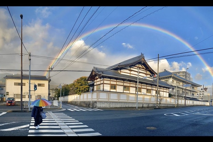 虹の撮影中、虹色の傘を持った人が通る素敵な偶然が話題に！「なんか良いことありそう」