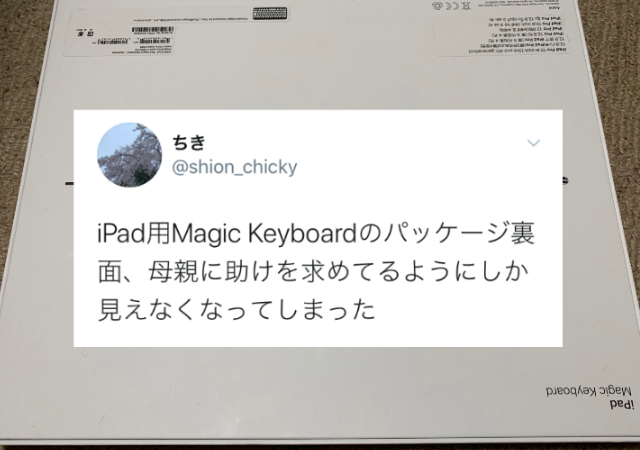iPad用キーボードのパッケージ裏面が、母親に助けを求めてるようにしか見えない(笑)