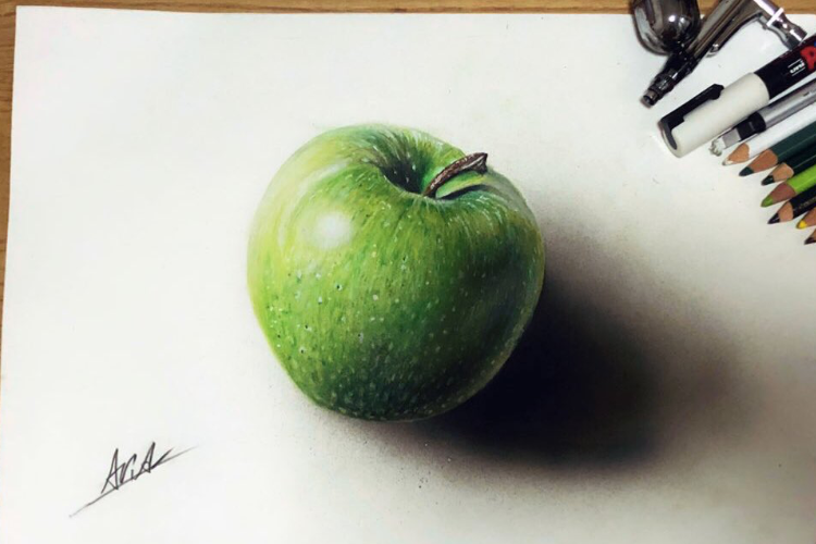 本物にしか見えない！色鉛筆で描いた青リンゴの絵がめちゃくちゃリアルで騙される