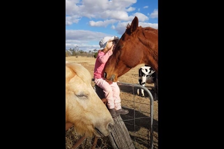 3歳の女の子の歌を耳元で聴きながら幸せそうな馬。優しい世界に癒される
