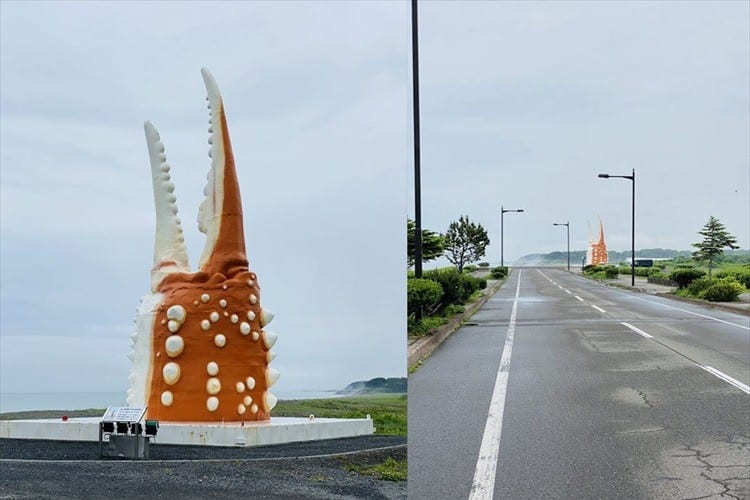オホーツク海を望む海岸沿いにポツン･･･(笑) 巨大なカニ爪のオブジェがシュール