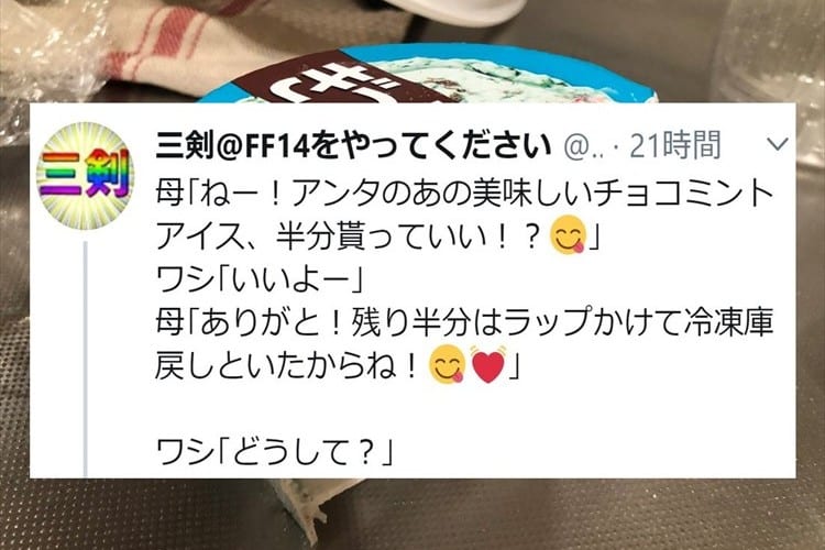 【過去の人気記事】母親にアイスを半分あげたら、想像のななめ上を行く方法で半分にして返された！斬新すぎるはんぶんことは