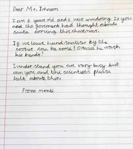 「サンタはクリスマスに来られますか？」コロナ禍で心配する男の子から届いた手紙に、英ジョンソン首相が神対応！