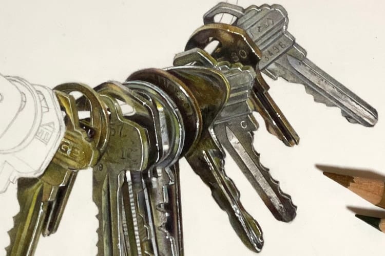 紙の上に鍵が置かれてるのかと思ったら･･･色鉛筆で描いた絵！？本物そっくりのリアルさに驚愕