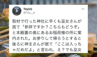 【不思議体験】巫女さんにお稲荷様の所に案内されるも神主さんが…神社で起きた白昼夢のような不思議な話に反響