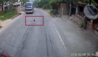 道路に飛び出した赤ちゃんの運命は!?ハラハラドキドキの衝撃映像