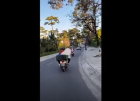 バイクに乗っている“フワフワした謎の物体” 一体何なんだ？と思ったら正体はまさかの･･･