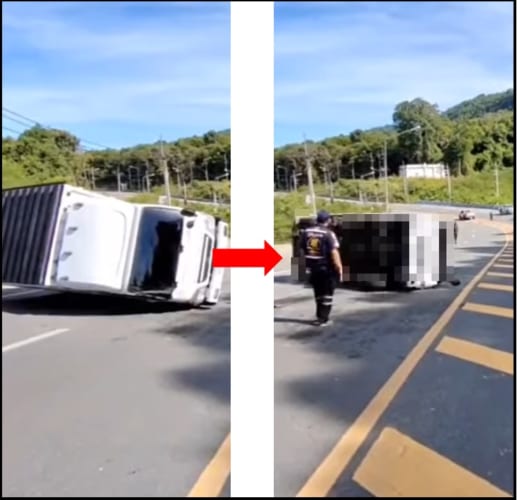 横転したトラックを立て直せ！うまくいくかと思いきやまさかの大惨事が