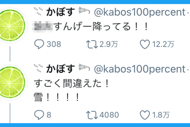 「○○すんげー降ってる！！」思いもよらず書き間違いでバズっちゃったツイート集！こんなん笑うわ