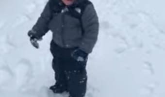 かわいい笑顔に注目!雪玉にぶつかるたび笑う男の子に癒される!