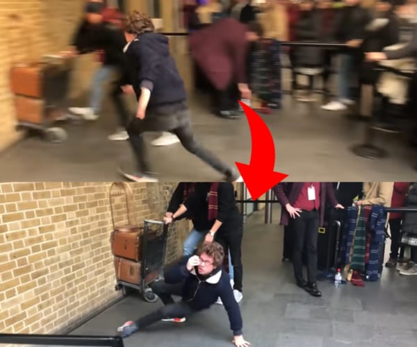 【ハリーポッター好き必見】あのシーンを再現して壁に激突する男性！