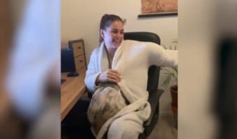 【爆笑】ワンコがふわふわのガウンに侵入開始！どんどん突き進みトンデモナイ事態に(笑)