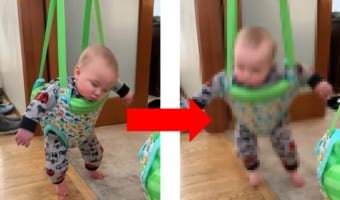 眠いけど遊びたい！バウンドしながら眠る赤ちゃんが可愛すぎる