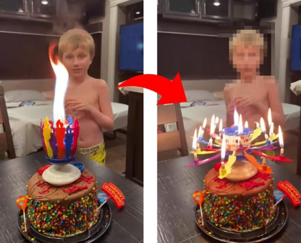 なんだこれ....異様な形のバースデーケーキに驚く少年のリアクションが面白い