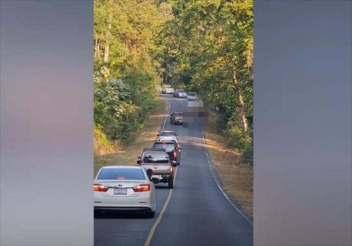 驚きの理由で道路が渋滞し、先頭の車が破壊されそうな事態に発展！一体何が起きた！？