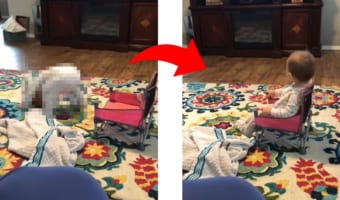 これは斬新な発想!新しい椅子を買って貰った赤ちゃんの座り方の癖が強い!!