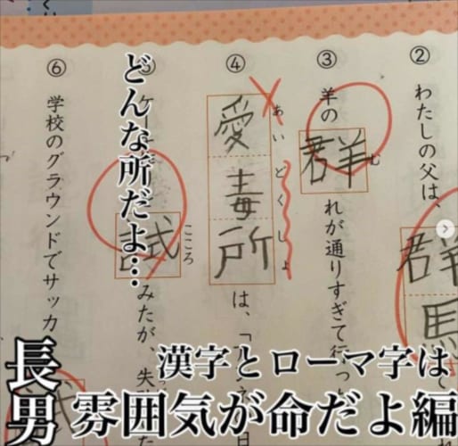 漢字とローマ字は雰囲気でいける！？長男のテストの解答が笑えるし、お母様のツッコミがツボにはまる