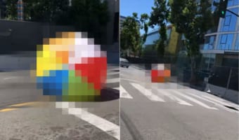 ええ!道路に目を疑う巨大な〇〇があらわれた!!