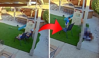 愛犬と遊んでいた男性を襲ったおもしろハプニング！その瞬間はカメラと息子くんがバッチリ目撃していました！