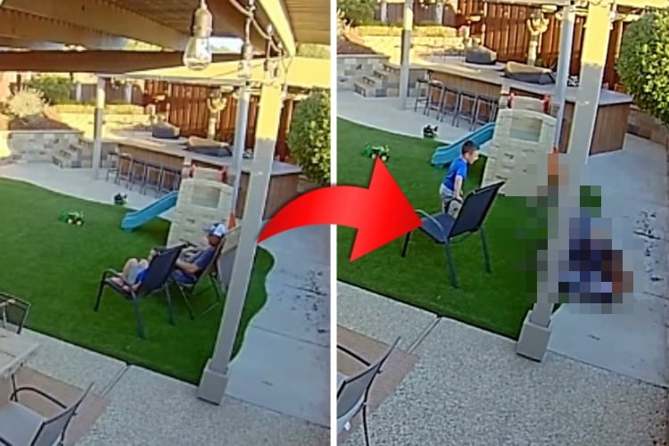 愛犬と遊んでいた男性を襲ったおもしろハプニング！その瞬間はカメラと息子くんがバッチリ目撃していました！