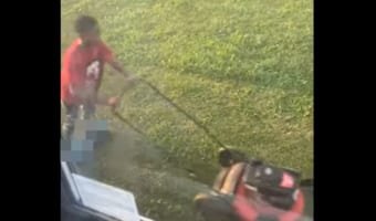 窓の外を見て見たら・・・、息子さんがある方法で楽しそうに草刈りをしていました!!