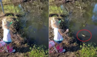 はじめての釣りに挑戦した2歳の女の子。ところがかかった魚の動きにビックリしてしまい・・・