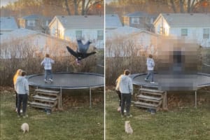 いいところを見せたかったのか、家族の前でバク転を披露したお父さん。バク転は無事成功！と思いきや、頭がフラついてしまったらしく・・・