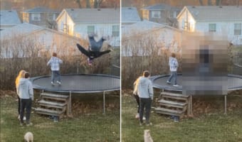 いいところを見せたかったのか、家族の前でバク転を披露したお父さん。バク転は無事成功！と思いきや、頭がフラついてしまったらしく・・・