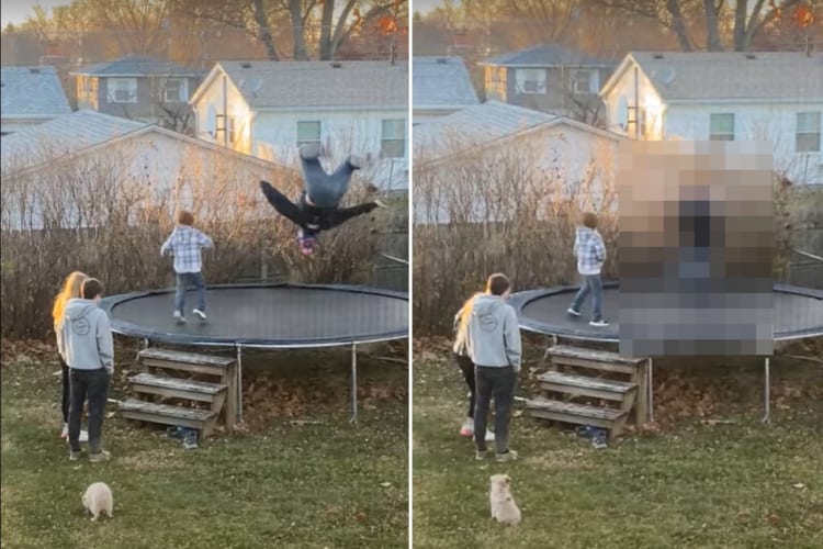 いいところを見せたかったのか、家族の前でバク転を披露したお父さん。バク転は無事成功！と思いきや、頭がフラついてしまったらしく・・・