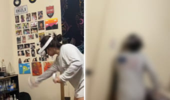 VR格闘ゲームをしていた女性に痛いアクシデント!VRゲームをする時は周囲に気を付けて!・・・って見えるのはゲーム画面だけでしたね