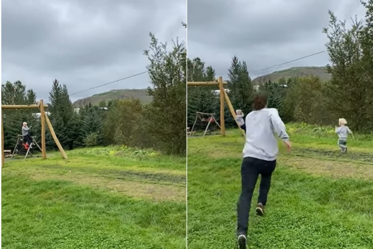 お父さんナイスキャッチ！ジップラインに乗るお兄ちゃんに近寄る弟くんを接触寸前のところで抱きかかえ事故を防ぎました！！