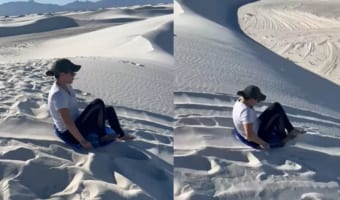 砂丘を滑り降りようと思ったら・・・。後ちょっとのところでアクシデントが！！