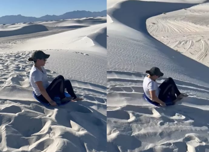 砂丘を滑り降りようと思ったら・・・。後ちょっとのところでアクシデントが！！