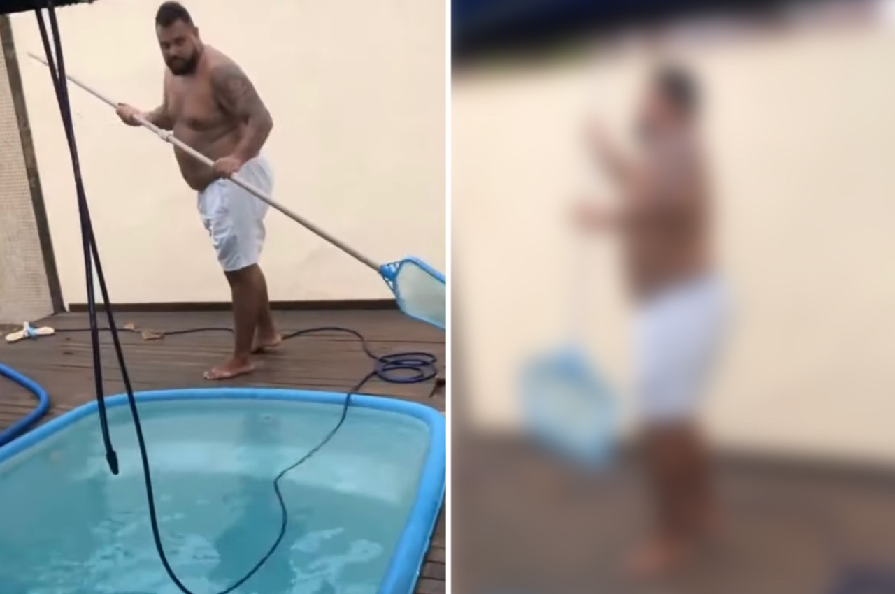 無事でよかった・・・。背後の『あるもの』に気付けなかったプールを清掃しようとしていた男性。なんと命の危機ともいえるアクシデントに!
