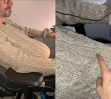 飼い主さんが大好きすぎる！パソコンに向かう男性のお腹がやたらと不自然に膨れているなと思いきや・・・。ニットの中には甘えん坊さんがいました！！