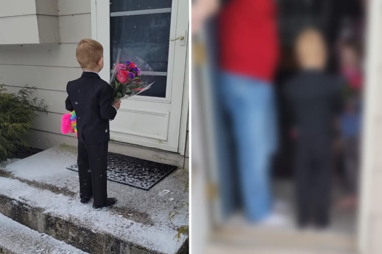 紳士すぎる5歳の男の子。タキシードに身を包み花束とプレゼントを抱えて、いざバレンタイン本番へ！！