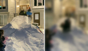 玄関の前に作られたのは、特大サイズの雪でできたスベリ台!子供たちは楽しそうに全力で滑っていきます!!