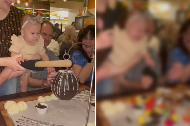 楽しんでくれると思ったのに・・・。お母さんといっしょにチョコレートピニャータを割った赤ちゃんですが、壊してしまったと思って泣いてしまいました