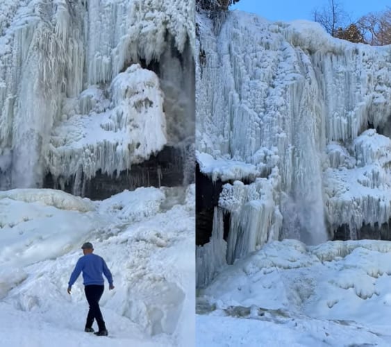 カナダ・オンタリオ州にある『ウェブスターの滝』。半凍結状態になったこの滝が、幻想的！まるで芸術作品のよう
