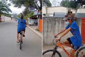 飼い主さんとお散歩中なのかな？自転車を漕ぐ男性の肩に、まさかの動物の姿がありました！！