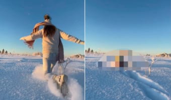 雪原を駆けていく女の子。雪遊びをするのかと思いきや・・・、この後この子は文字通り全身で雪を満喫するのでした