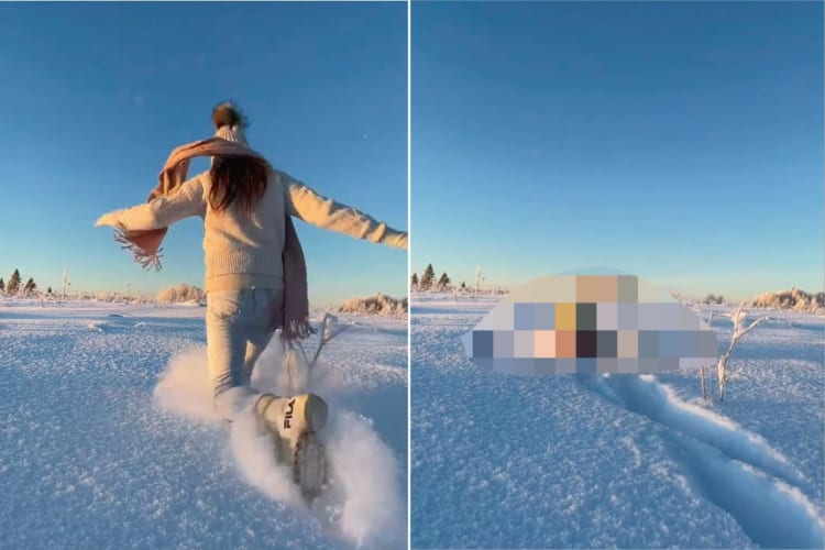 雪原を駆けていく女の子。雪遊びをするのかと思いきや・・・、この後この子は文字通り全身で雪を満喫するのでした