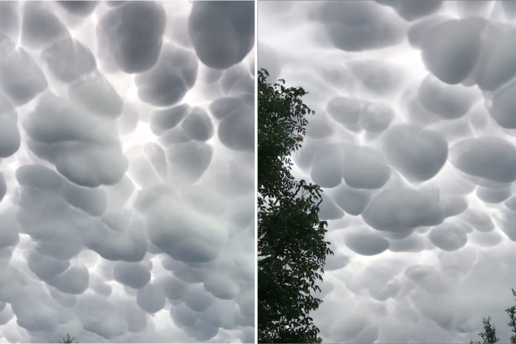空にコブのように凸凹した雲が！！アルゼンチンの空が美しいような世紀末感があるような現実離れしたものに！！【乳房雲】